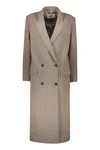 Low Classic Neutral Double-breasted Longline Coat In Beige