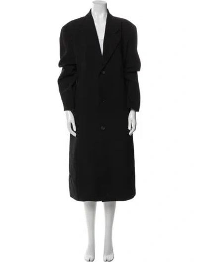 Pre-owned Low Classic Wool Faux Fur Coat In Black