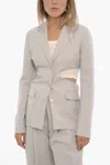 Low Classic Wool Slim Fit Single-breasted Blazer With Cut-out Detail In Grey