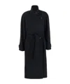 Low Classic Black Double-breasted Coat With Removable Belt And Wraparound Design In Black
