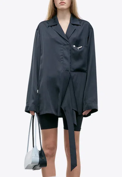Low Classic Wrap-style Satin Shirt In Black