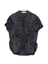 Low Classic Wrinkle Drapped Buttoned Blouse In Black