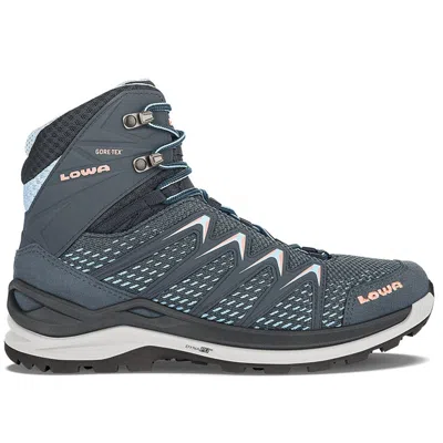 Pre-owned Lowa 3207037922 Women's Innox Pro Gtx Mid Steel Blue All Terrain Sport Shoes In Steel Blue/salmon
