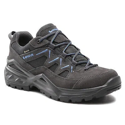 Pre-owned Lowa Mens Shoes Sirkos Evo Gtx Lo Lace-up Hiking Outdoor Leather Textile In Graphite Blue
