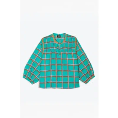 Lowie Aqua Check Blouse In Green
