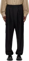 LOWNN BLACK WOOL TWILL CARGO PANTS