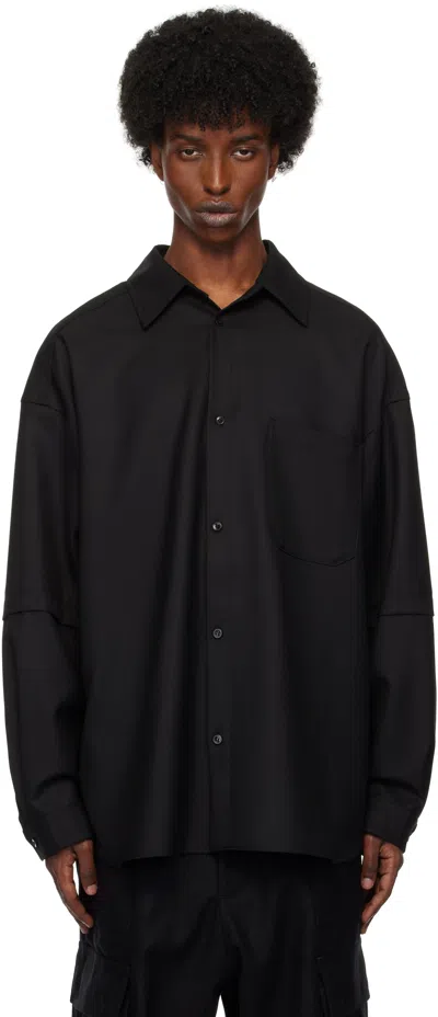 Lownn Black Wool Twill Layered Shirt