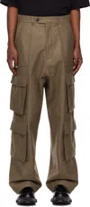 Lownn Taupe Flannel Wool Long Cargo Pants In Greige