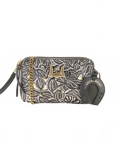 Loyal West Shell Mini Purse In Black Floral Leather
