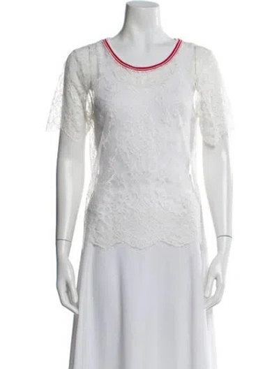 Pre-owned Loyd/ford Lace Pattern Crew Neck Top In White