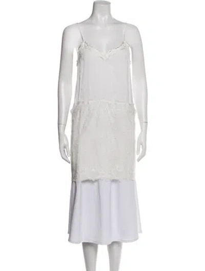 Pre-owned Loyd/ford Lace Pattern Fringe Trim Accent Pajamas In Neutral