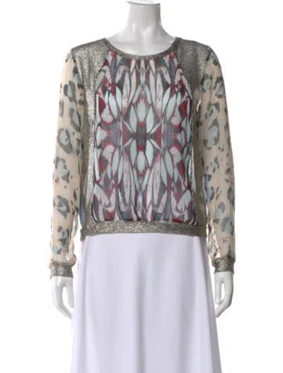 Pre-owned Loyd/ford Printed Bateau Neckline Blouse In Blue