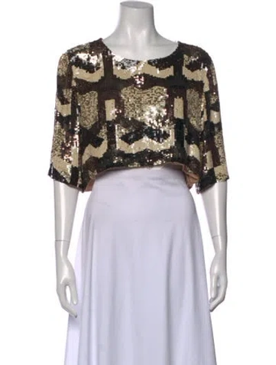 Pre-owned Loyd/ford Silk Graphic Print Crop Top In Brown