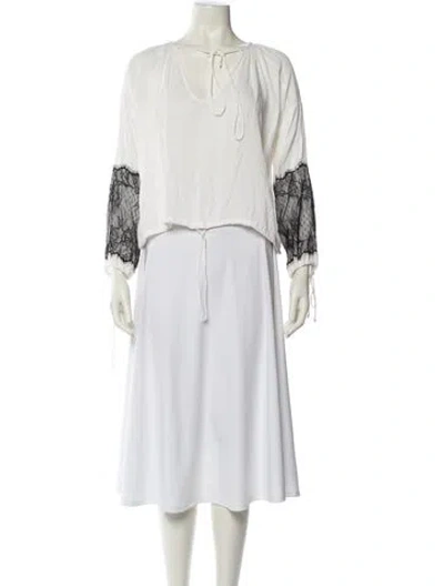 Pre-owned Loyd/ford V-neck Three-quarter Sleeve Blouse In White
