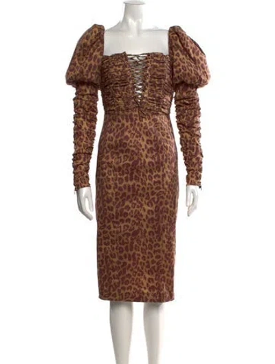 Pre-owned Lpa Animal Print Knee-length Dress In Brown