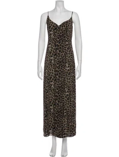 Pre-owned Lpa Animal Print Long Dress In Brown