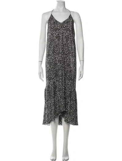 Pre-owned Lpa Animal Print Midi Length Dress In White