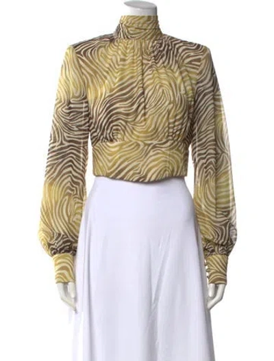 Pre-owned Lpa Animal Print Mock Neck Blouse In Multicolor