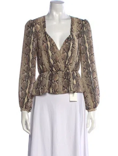 Pre-owned Lpa Animal Print V-neck Blouse In Multicolor
