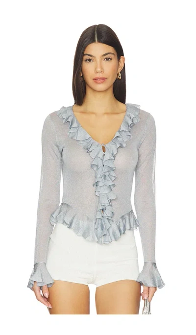 Lpa Attison Ruffle Cardigan In Silver