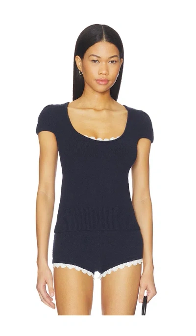 Lpa Champaux Lace Trim Top In Blue