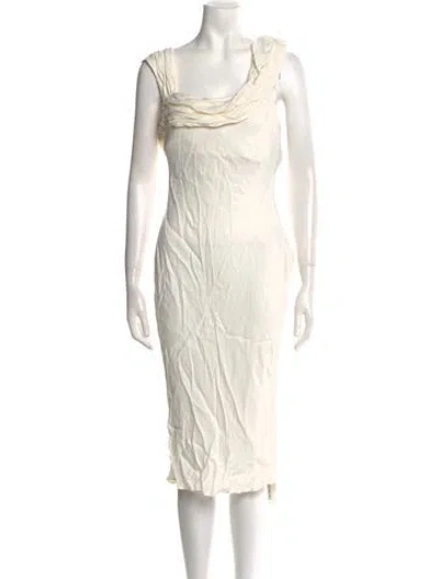 Pre-owned Lpa Cowl Neck Midi Length Dress In White
