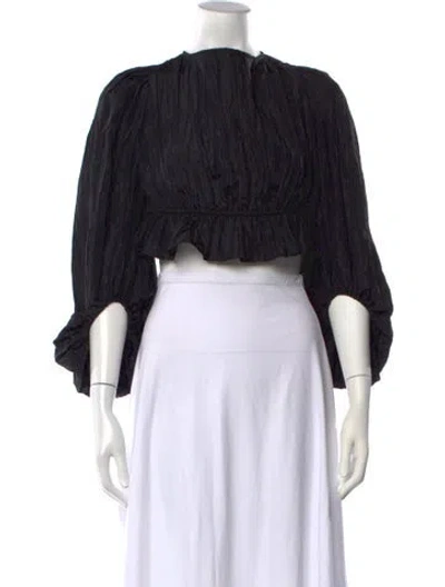 Pre-owned Lpa Crew Neck Three-quarter Sleeve Crop Top In Black