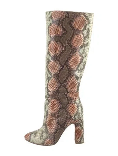 Pre-owned Lpa Embossed Leather Animal Print Boots In Brown/green