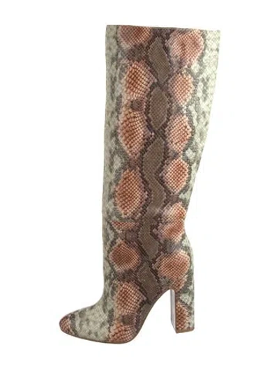 Pre-owned Lpa Embossed Leather Animal Print Boots In Brown/green