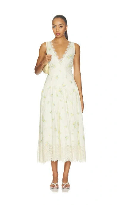 Lpa Everly Midi Dress In Cream Floral Multi
