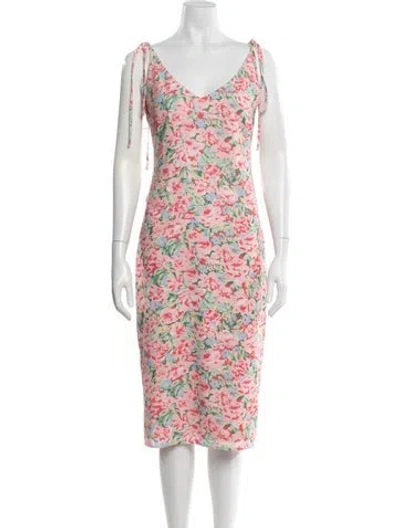 Pre-owned Lpa Floral Print Knee-length Dress In Pink