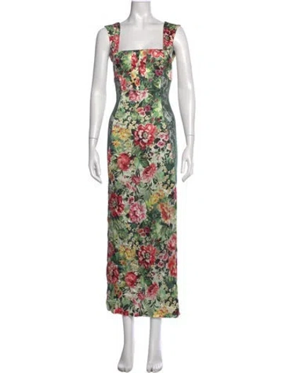 Pre-owned Lpa Floral Print Long Dress In Green