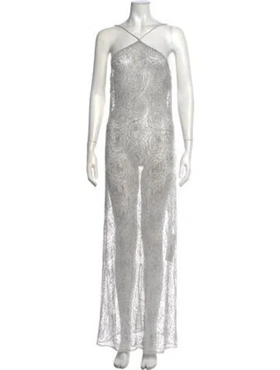 Pre-owned Lpa Floral Print Long Dress In Silver