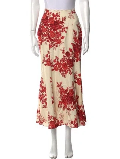 Pre-owned Lpa Floral Print Long Skirt In Red