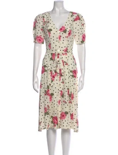 Pre-owned Lpa Floral Print Midi Length Dress In Neutral