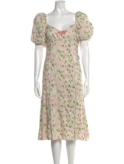 Pre-owned Lpa Floral Print Midi Length Dress In Neutral