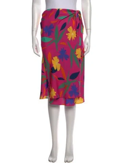 Pre-owned Lpa Floral Print Midi Length Skirt In Pink
