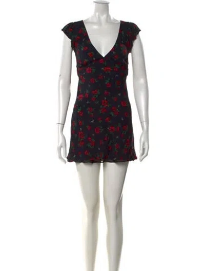 Pre-owned Lpa Floral Print Mini Dress In Black
