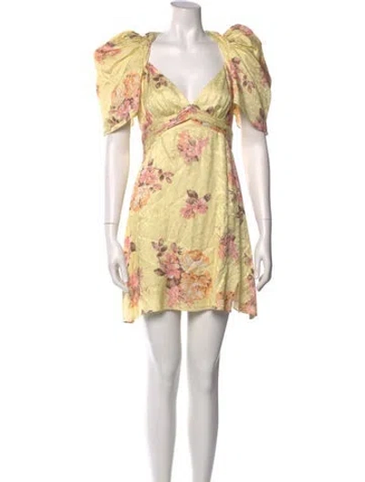 Pre-owned Lpa Floral Print Mini Dress In Neutral