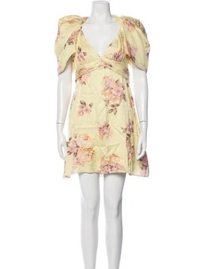 Pre-owned Lpa Floral Print Mini Dress In Yellow