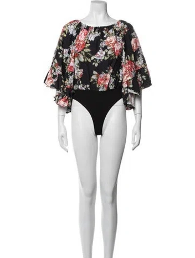 Pre-owned Lpa Floral Print Off-the-shoulder Bodysuit W/ Tags In Black