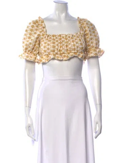 Pre-owned Lpa Floral Print Square Neckline Crop Top In Multi