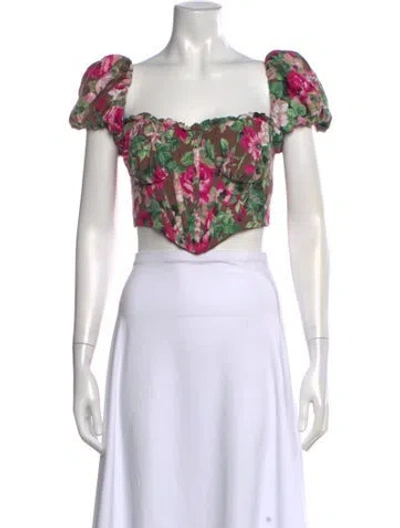 Pre-owned Lpa Floral Print Square Neckline Crop Top In Neutrals