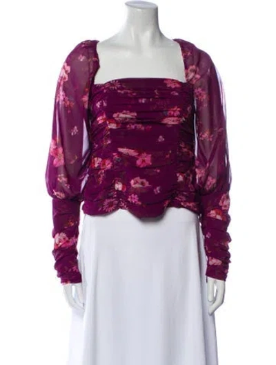 Pre-owned Lpa Floral Print Square Neckline Crop Top In Purple