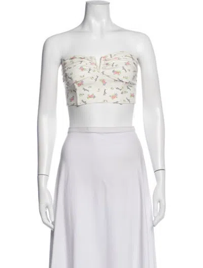 Pre-owned Lpa Floral Print Strapless Crop Top In Neutrals