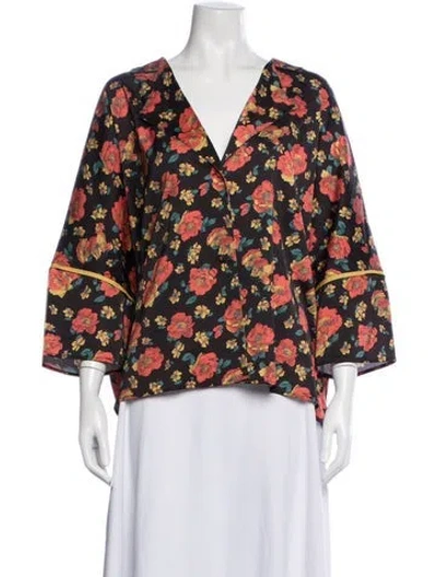 Pre-owned Lpa Floral Print V-neck Blouse In Multi
