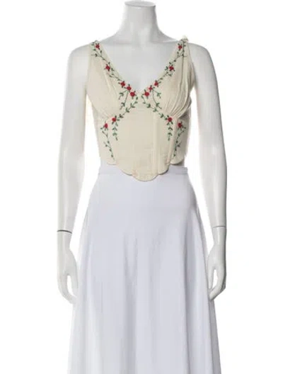 Pre-owned Lpa Floral Print V-neck Crop Top In Neutral