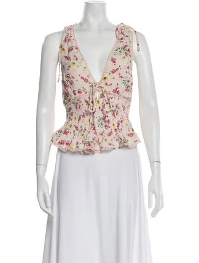 Pre-owned Lpa Floral Print V-neck Crop Top In Pink