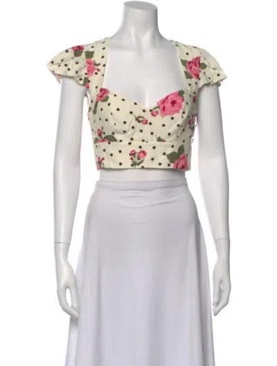 Pre-owned Lpa Floral Print V-neck Crop Top W/ Tags In Neutral