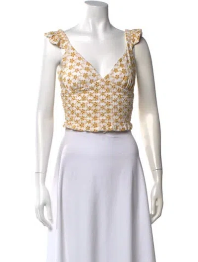 Pre-owned Lpa Floral Print V-neck Crop Top In Yellow